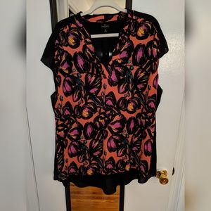 Worthington Black & Floral Sleeveless Blouse